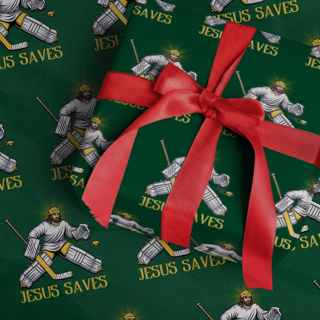 Jesus Saves Wrapping Paper Roll Funny Christian Ice Hockey Goalie Gift - Wonder Print Shop