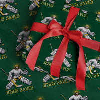 Jesus Saves Wrapping Paper Roll Funny Christian Ice Hockey Goalie Gift - Wonder Print Shop