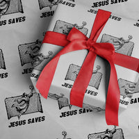 Jesus Saves Wrapping Paper Roll Funny Christian Soccer Goalie