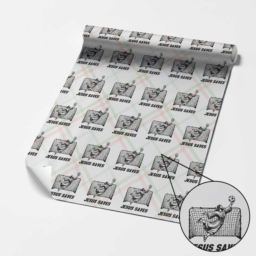 Jesus Saves Wrapping Paper Roll Funny Christian Soccer Goalie