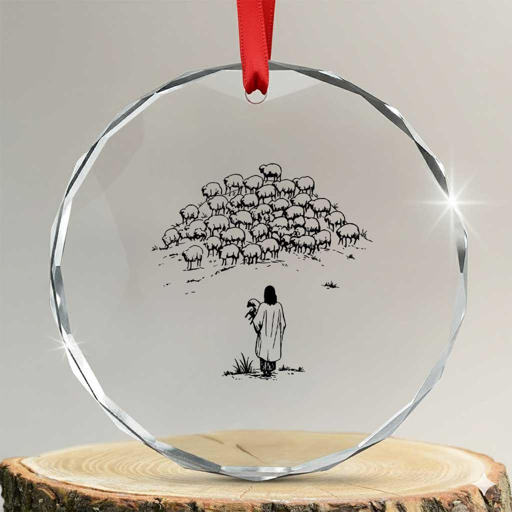 Jesus The Good Shepherd Minimalist Christian Crystal Glass Ornament Sheep Flock Faith Spiritual Inspirational Gift