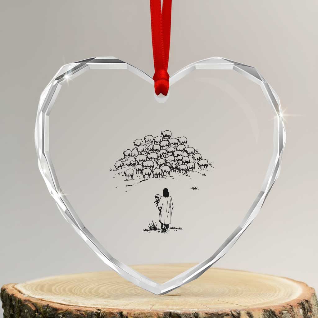 Jesus The Good Shepherd Minimalist Christian Heart Crystal Glass Ornament Sheep Flock Faith Spiritual Inspirational Gift