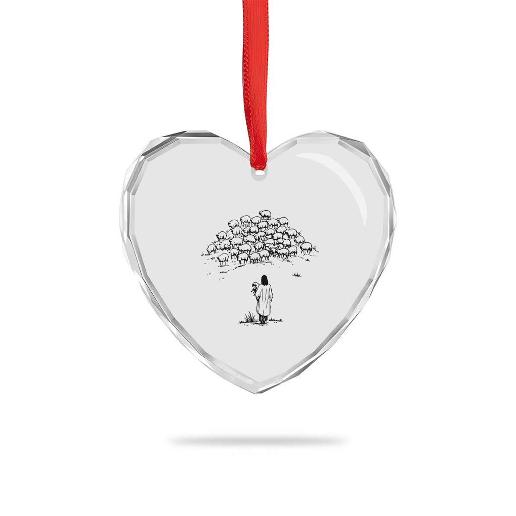 Jesus The Good Shepherd Minimalist Christian Heart Crystal Glass Ornament Sheep Flock Faith Spiritual Inspirational Gift