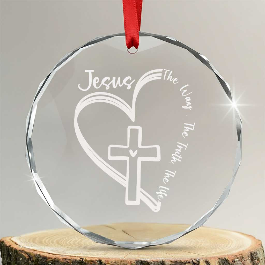 Jesus The Way The Truth The Life Crystal Glass Ornament Christian Cross With Heart - Wonder Print Shop