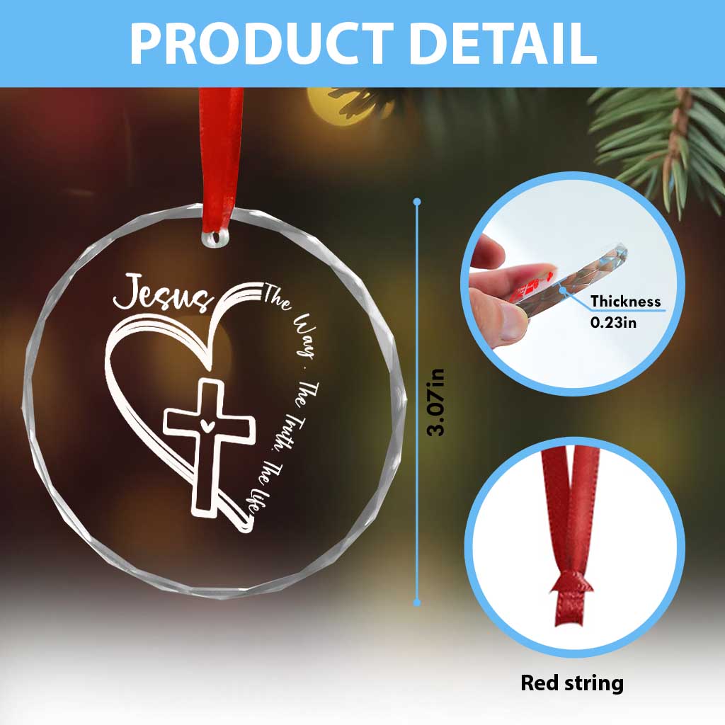 Jesus The Way The Truth The Life Crystal Glass Ornament Christian Cross With Heart - Wonder Print Shop