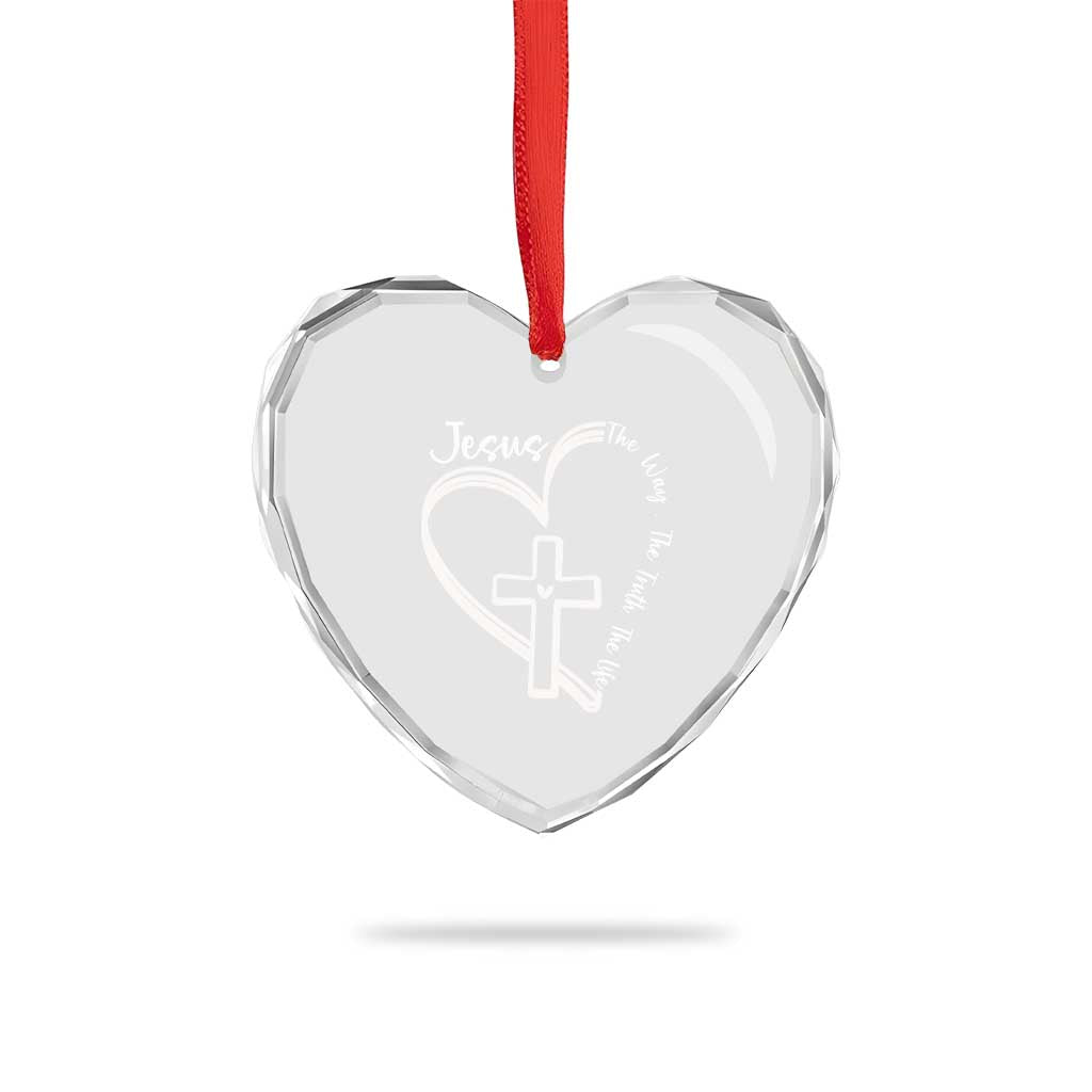 Jesus The Way The Truth The Life Heart Crystal Glass Ornament Christian Cross With Heart - Wonder Print Shop