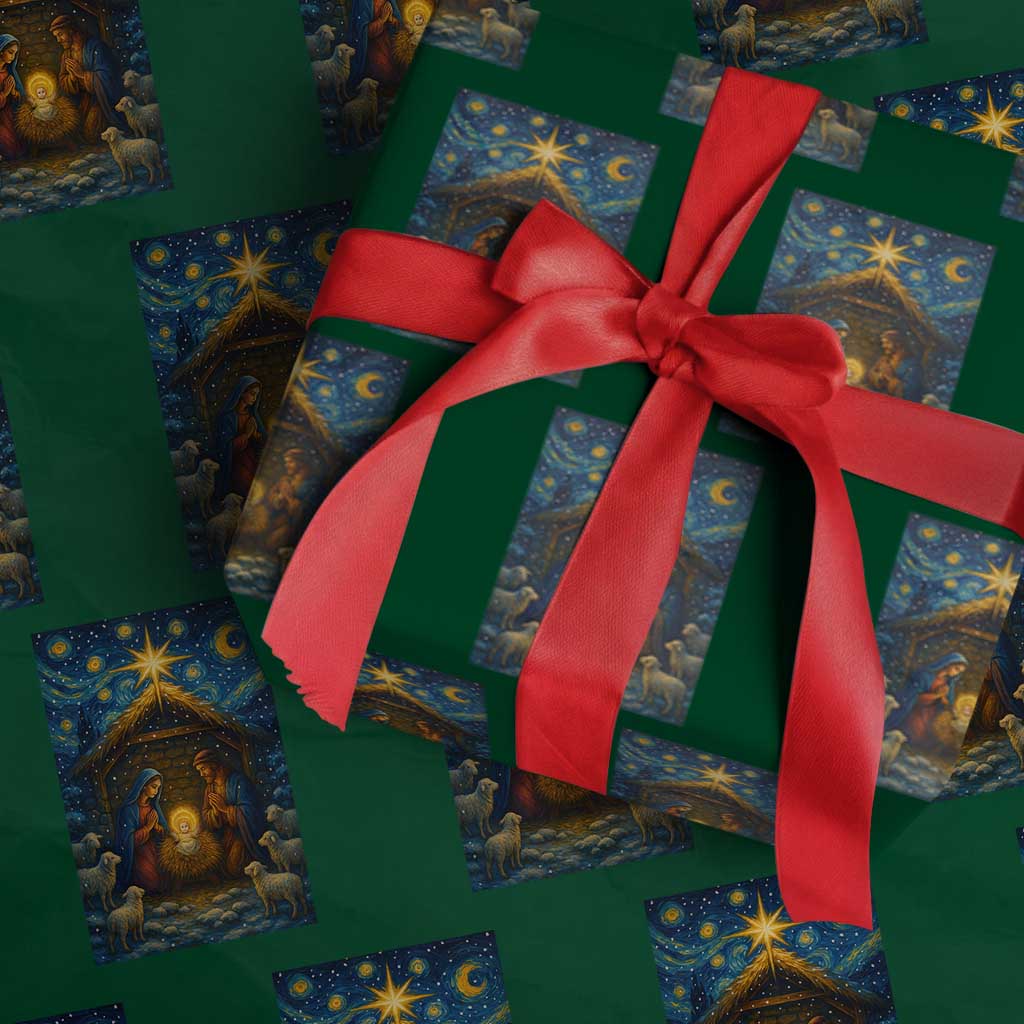 Jesus Xmas Wrapping Paper Roll Starry Night Nativity Scene Xmas - Wonder Print Shop