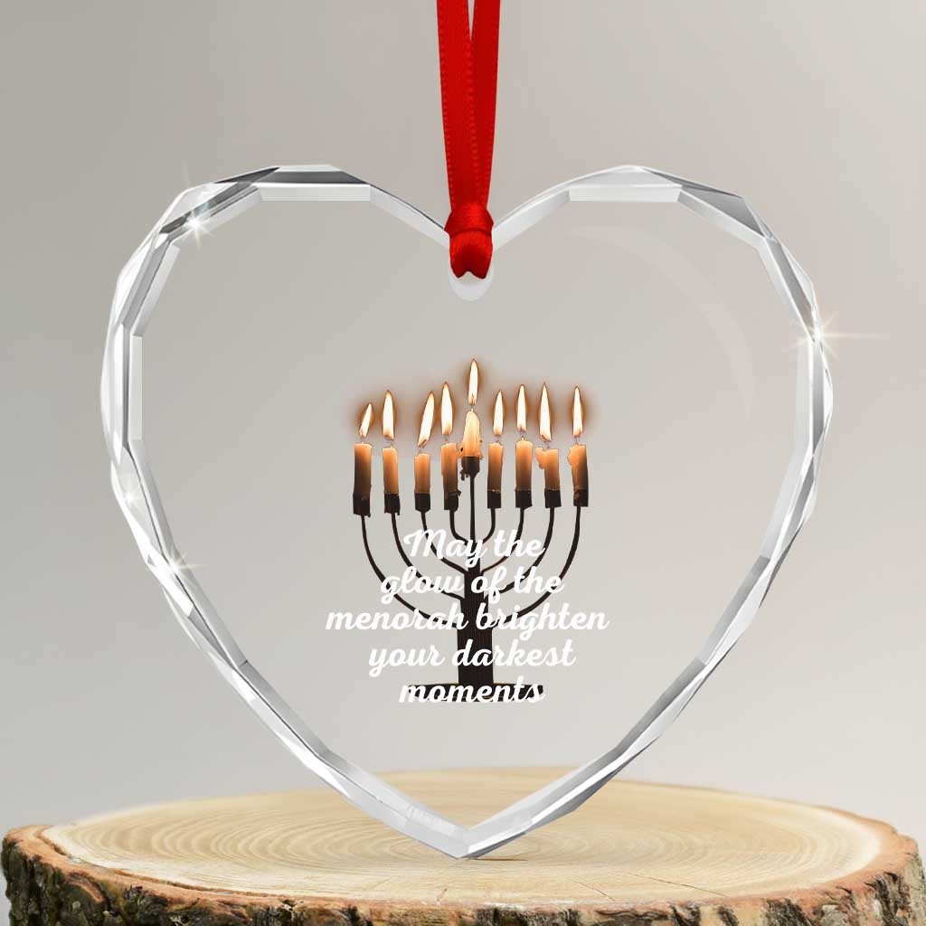 Jewish Faith and Pray Lights Heart Crystal Glass Ornament May The Glow Of The Menorah Brighten Your Darkest Moments - Wonder Print Shop