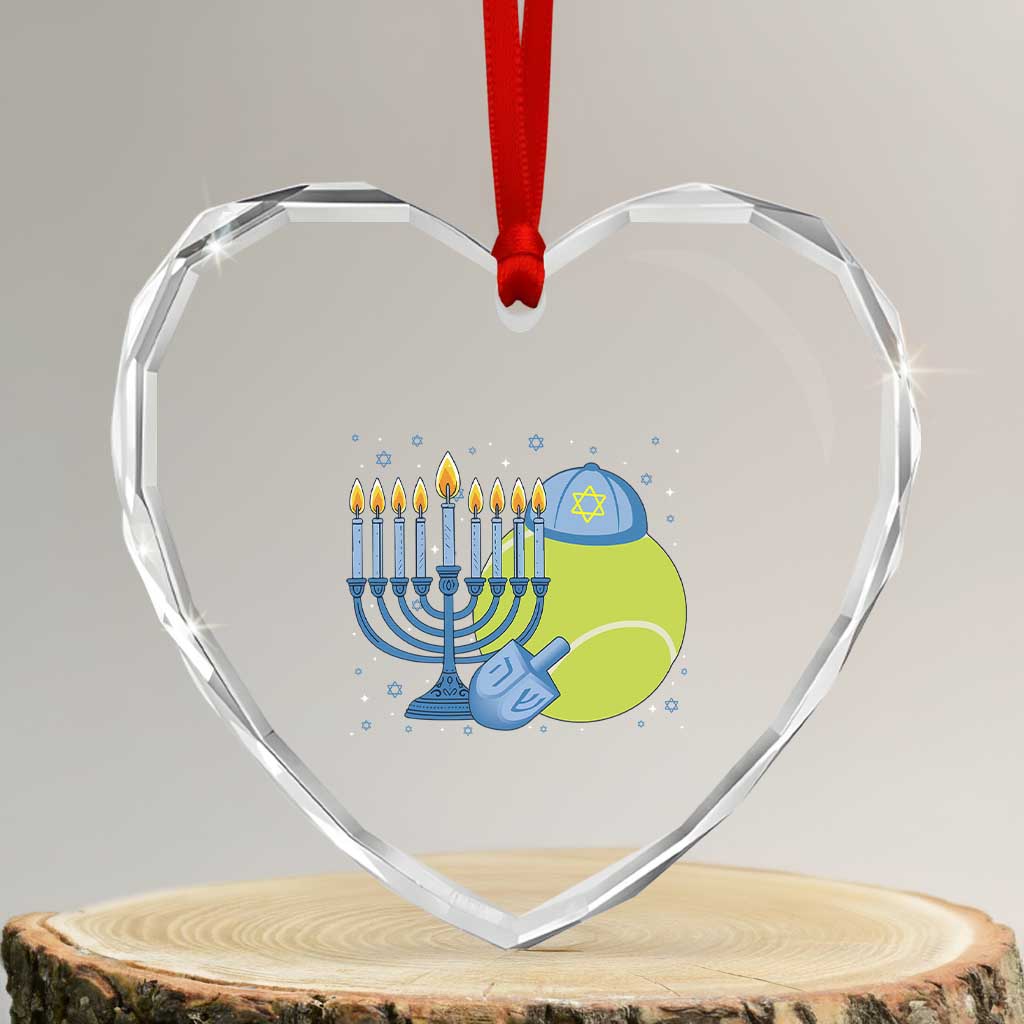 Jewish Tennis Player Hanukkah Heart Crystal Glass Ornament Funny Racquet Lover Gift - Wonder Print Shop