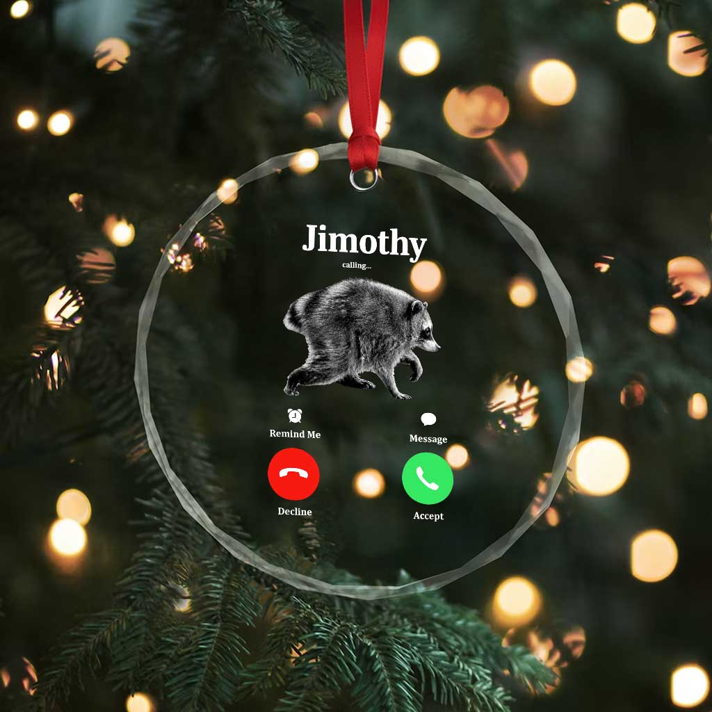 Jimothy Calling Phone Call Seattle Raccoon Crystal Glass Ornament