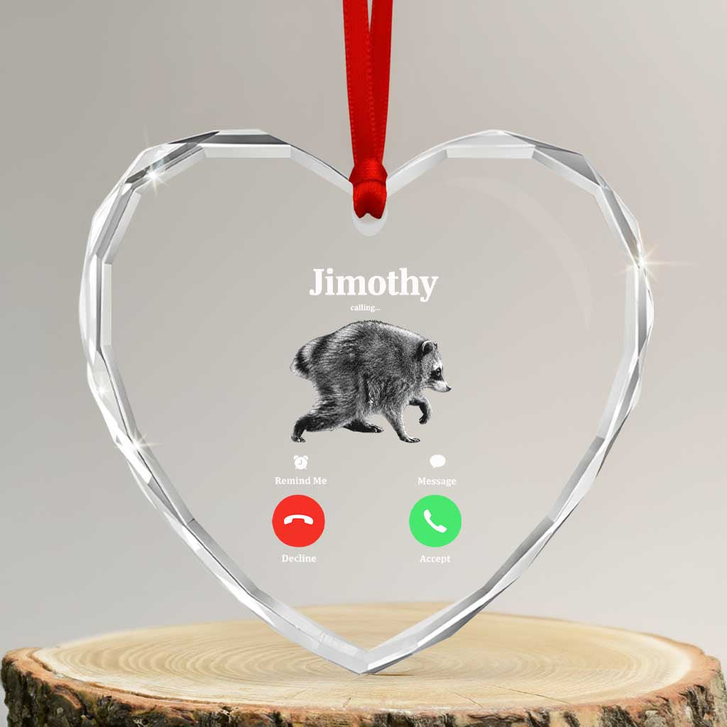 Jimothy Calling Phone Call Seattle Raccoon Heart Crystal Glass Ornament