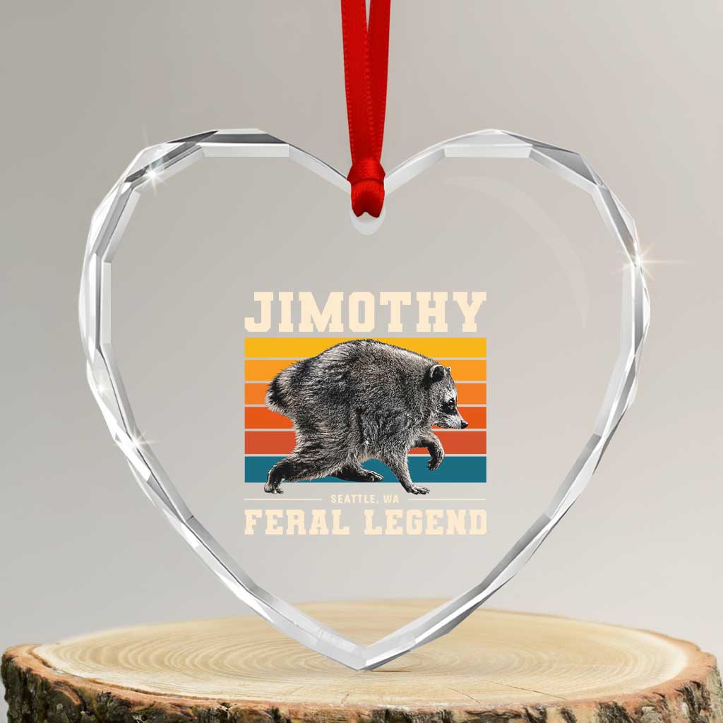 Jimothy from Seattle WA Feral Legend Raccoon Heart Crystal Glass Ornament Viral Trash Panda Retro Sunset Strip Graphic