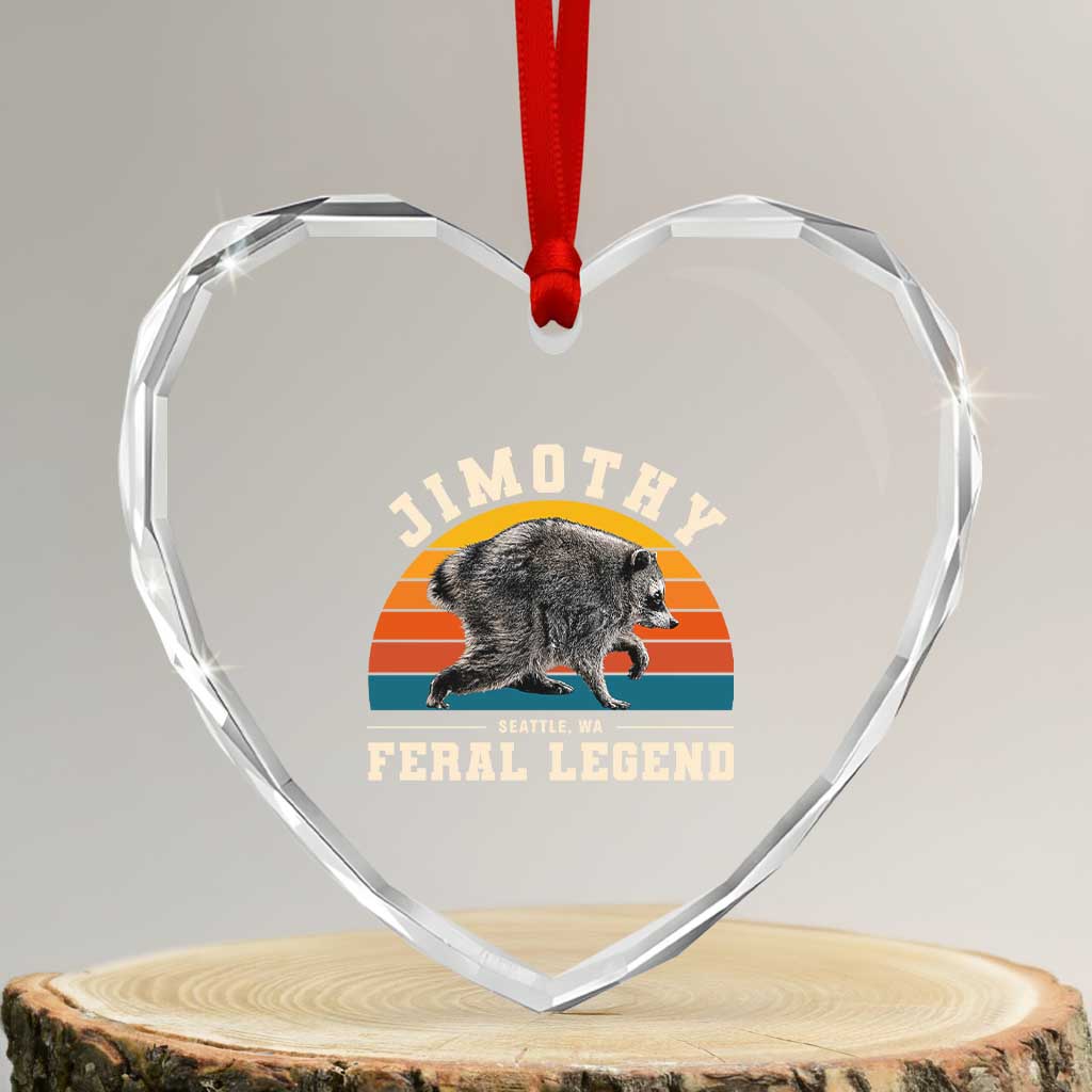 Jimothy from Seattle WA Feral Legend Raccoon Heart Crystal Glass Ornament Viral Trash Panda Vintage Sunset Arch Graphic