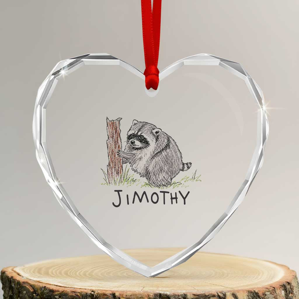 Jimothy Funny Viral Seattle Raccoon Crayon Drawing Graphic Heart Crystal Glass Ornament Trash Panda Feral Legend Supporter