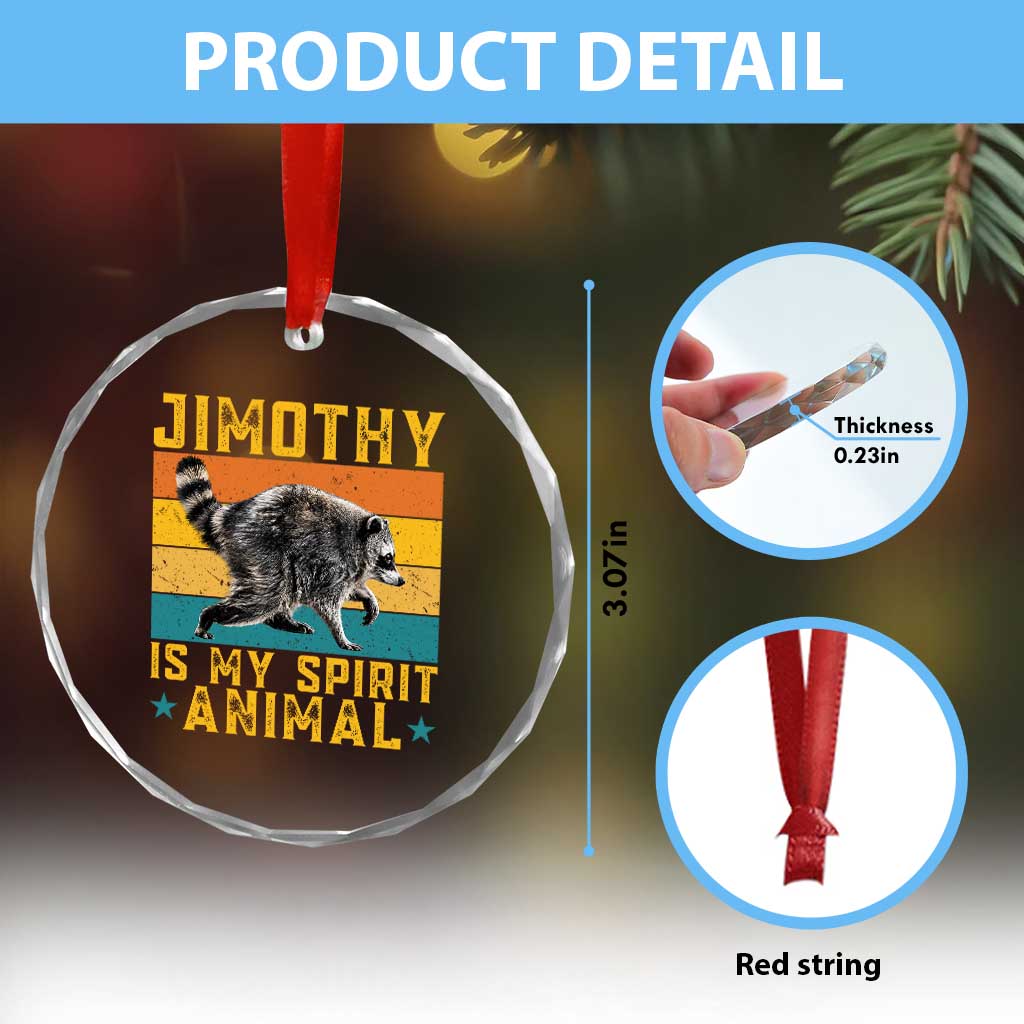 Jimothy Is My Spirit Animal Seattle Raccoon Lover Crystal Glass Ornament Retro Sunset Viral Ballard Trash Panda Graphic