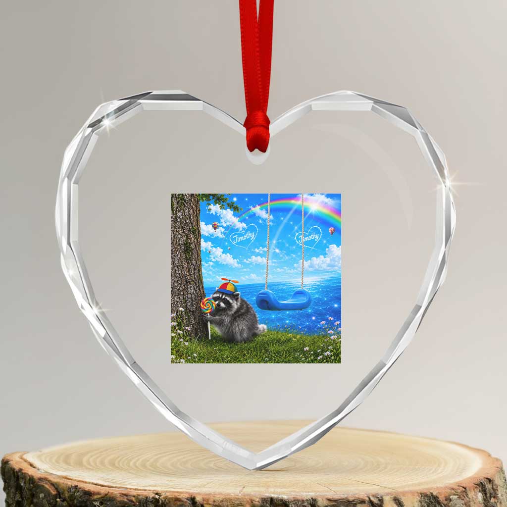 Jimothy Raccoon Dreamcore Heart Crystal Glass Ornament Seattle Trash Panda Gen Z Humor Rainbow Aesthetic
