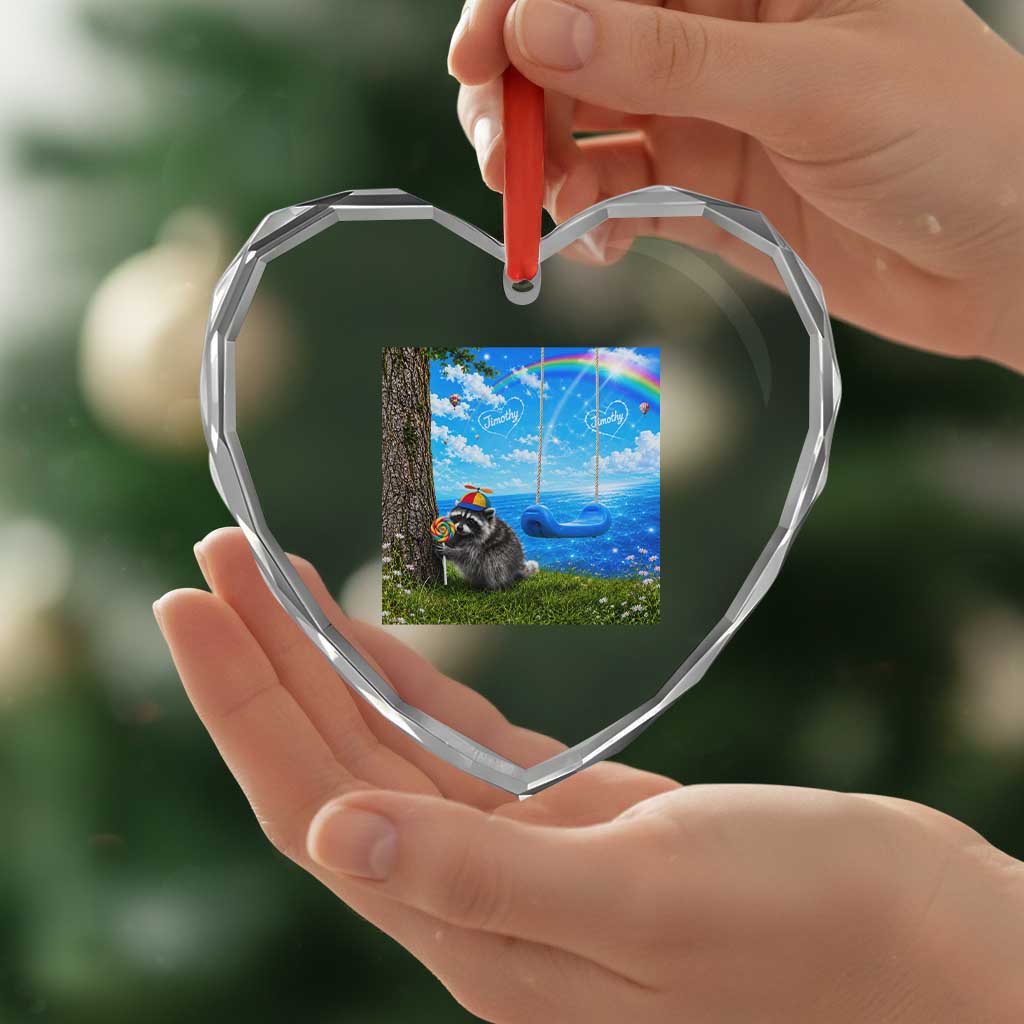 Jimothy Raccoon Dreamcore Heart Crystal Glass Ornament Seattle Trash Panda Gen Z Humor Rainbow Aesthetic