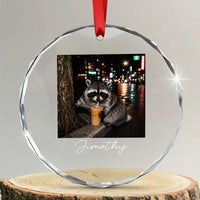 Jimothy Raccoon Drinking Iced Coffee Night City Aesthetic Crystal Glass Ornament