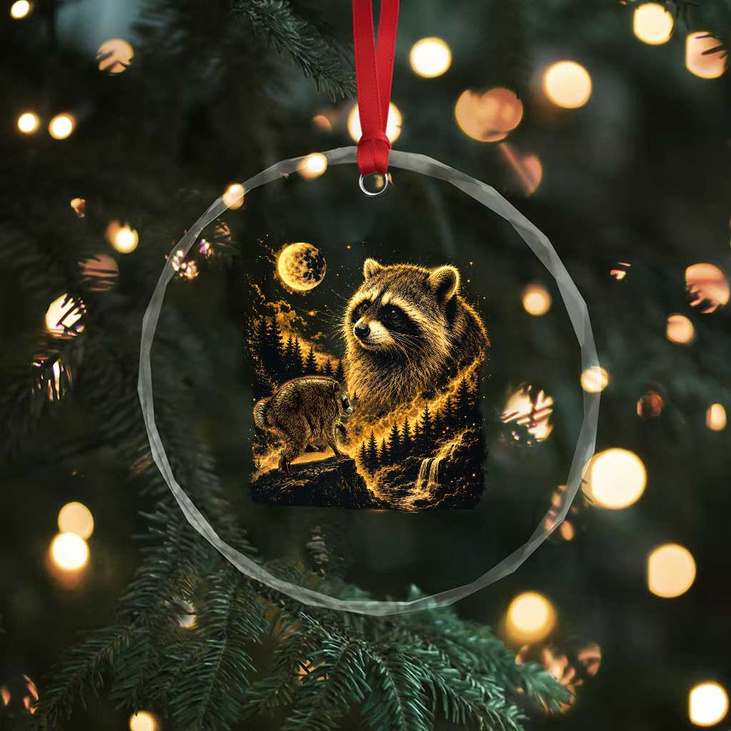 Jimothy Raccoon Howling at The Moon Parody 90s Retro Crystal Glass Ornament