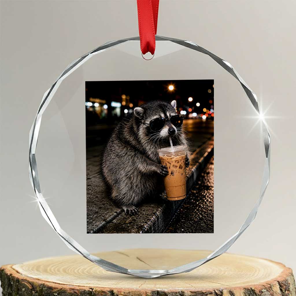 Jimothy Raccoon Seattle Drinking Iced Coffee Meme Crystal Glass Ornament Viral Trash Panda Seattle Animal Meme