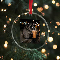 Jimothy Raccoon Seattle Drinking Iced Coffee Meme Crystal Glass Ornament Viral Trash Panda Seattle Animal Meme