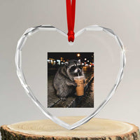 Jimothy Raccoon Seattle Drinking Iced Coffee Meme Heart Crystal Glass Ornament Viral Trash Panda Seattle Animal Meme