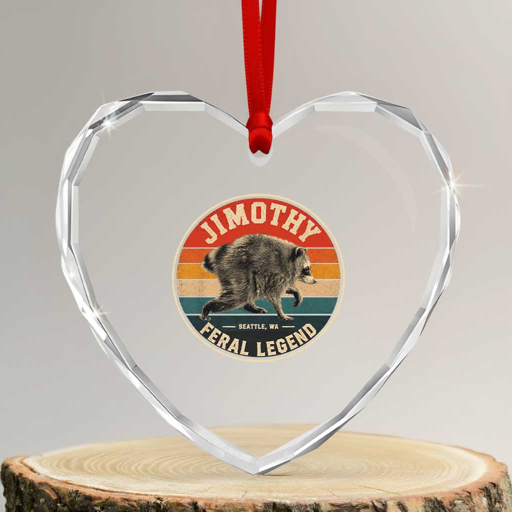 Jimothy Raccoon Seattle Feral Legend Heart Crystal Glass Ornament Funny Trash Panda Meme Retro