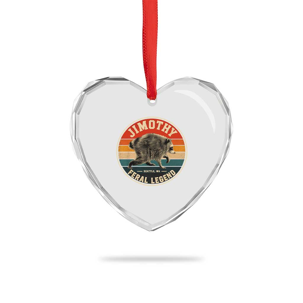 Jimothy Raccoon Seattle Feral Legend Heart Crystal Glass Ornament Funny Trash Panda Meme Retro