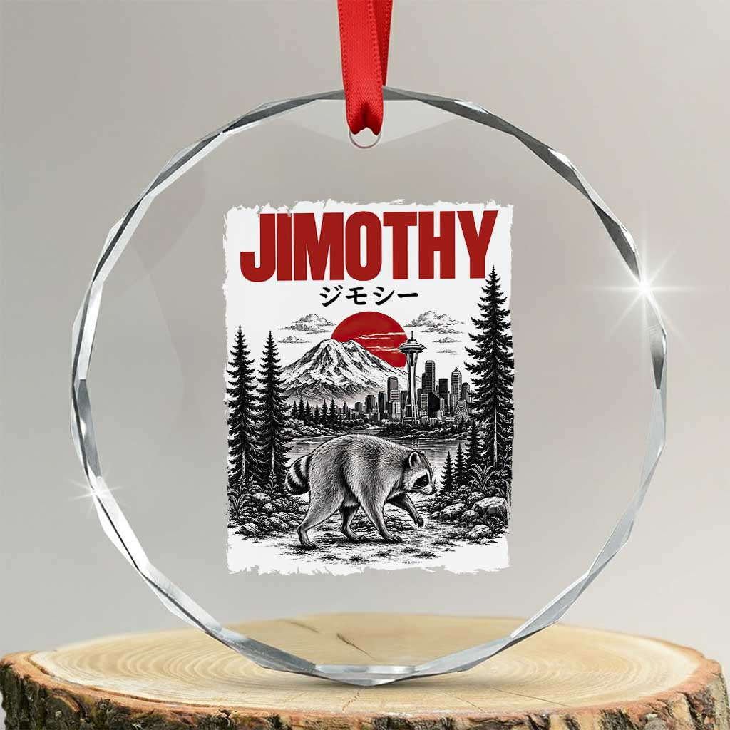 Jimothy The Raccoon Crystal Glass Ornament Seattle Skyline Mount Rainier Japanese Retro Vintage Art