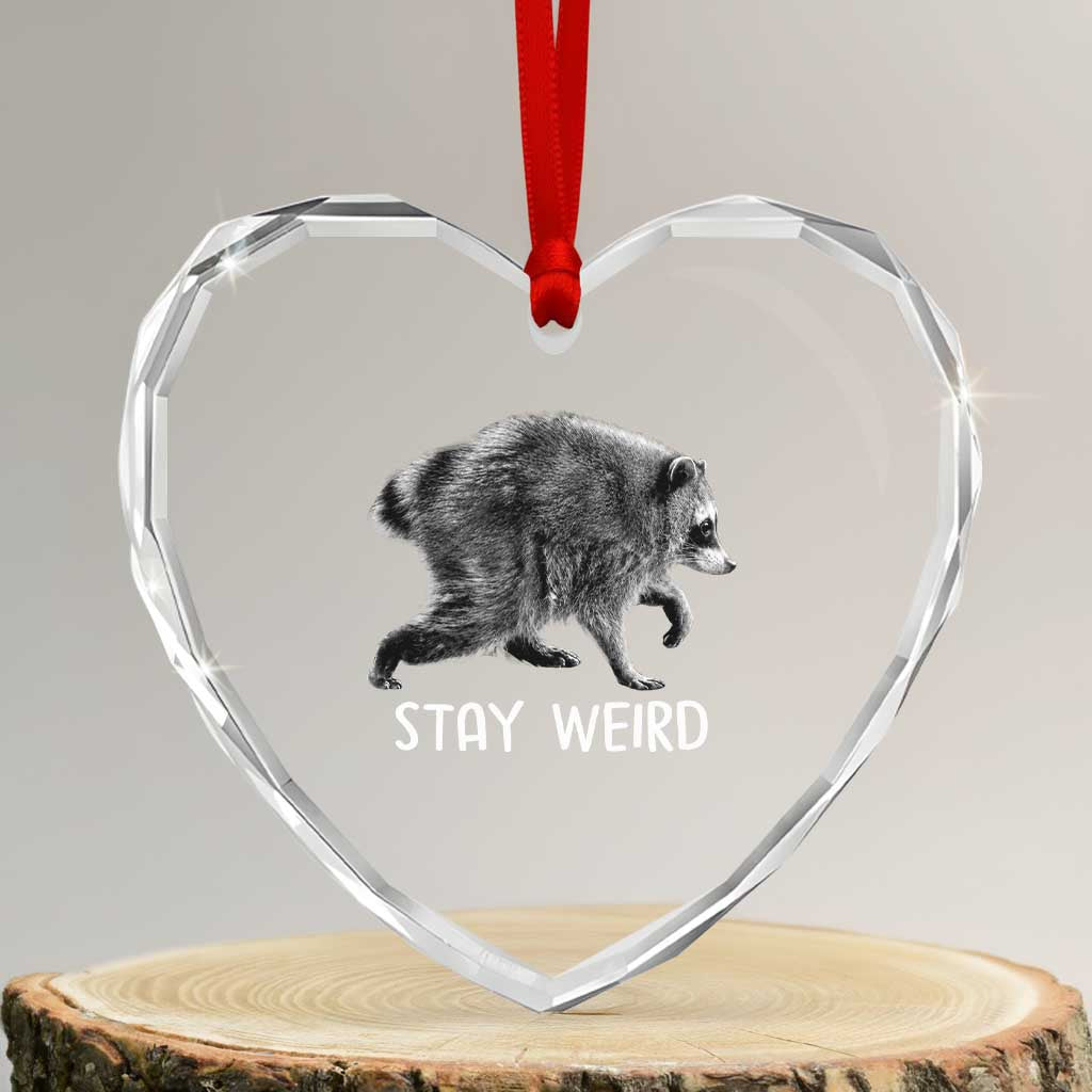 Jimothy the Raccoon Funny Stay Weird Heart Crystal Glass Ornament Seattle Short Spine Trash Panda