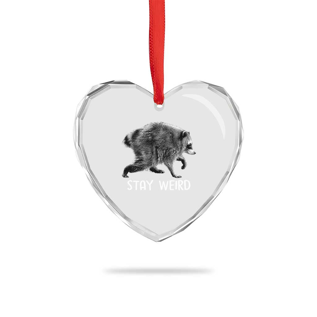Jimothy the Raccoon Funny Stay Weird Heart Crystal Glass Ornament Seattle Short Spine Trash Panda