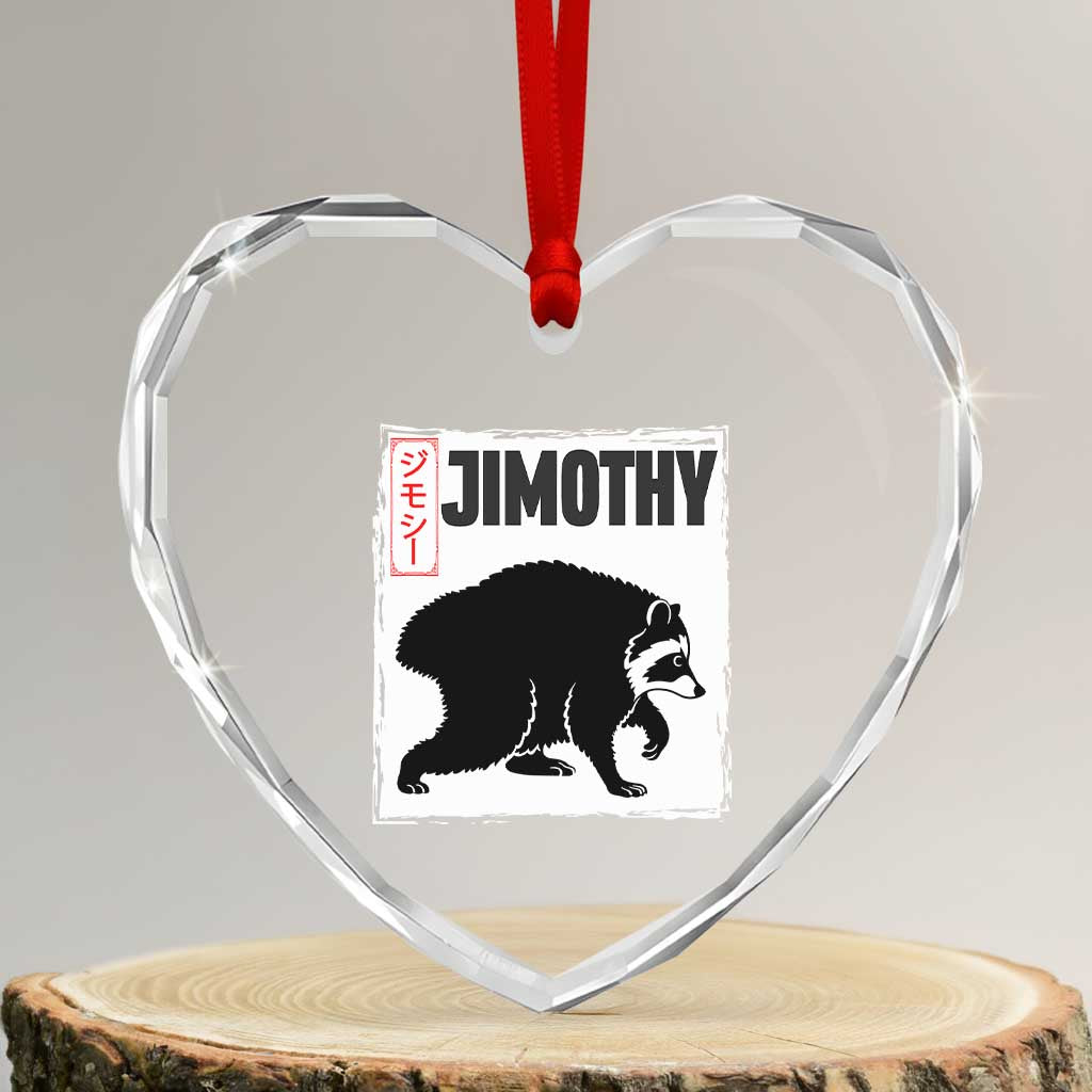 Jimothy The Raccoon Heart Crystal Glass Ornament Japanese Style Trash Panda Graphic
