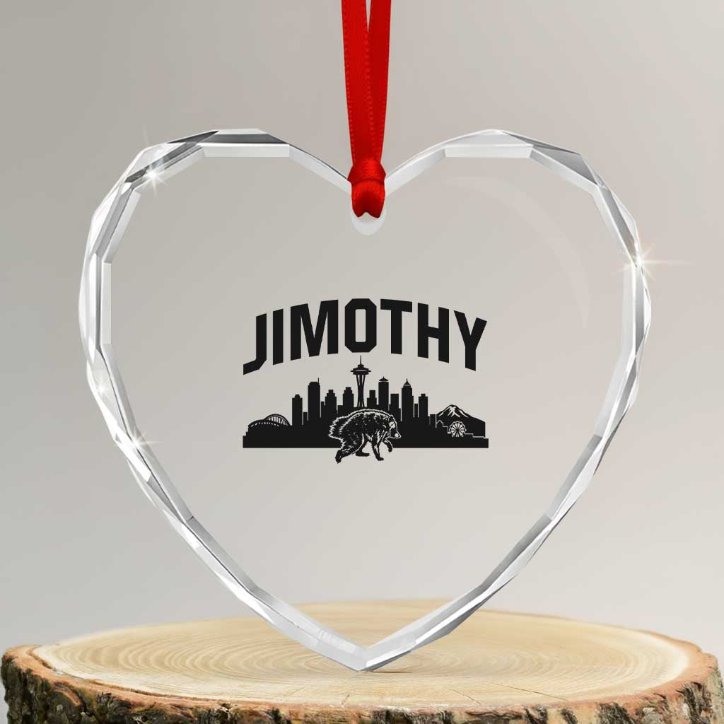 Jimothy The Raccoon Heart Crystal Glass Ornament Seattle Space Needle Mount Rainier Landscape Art