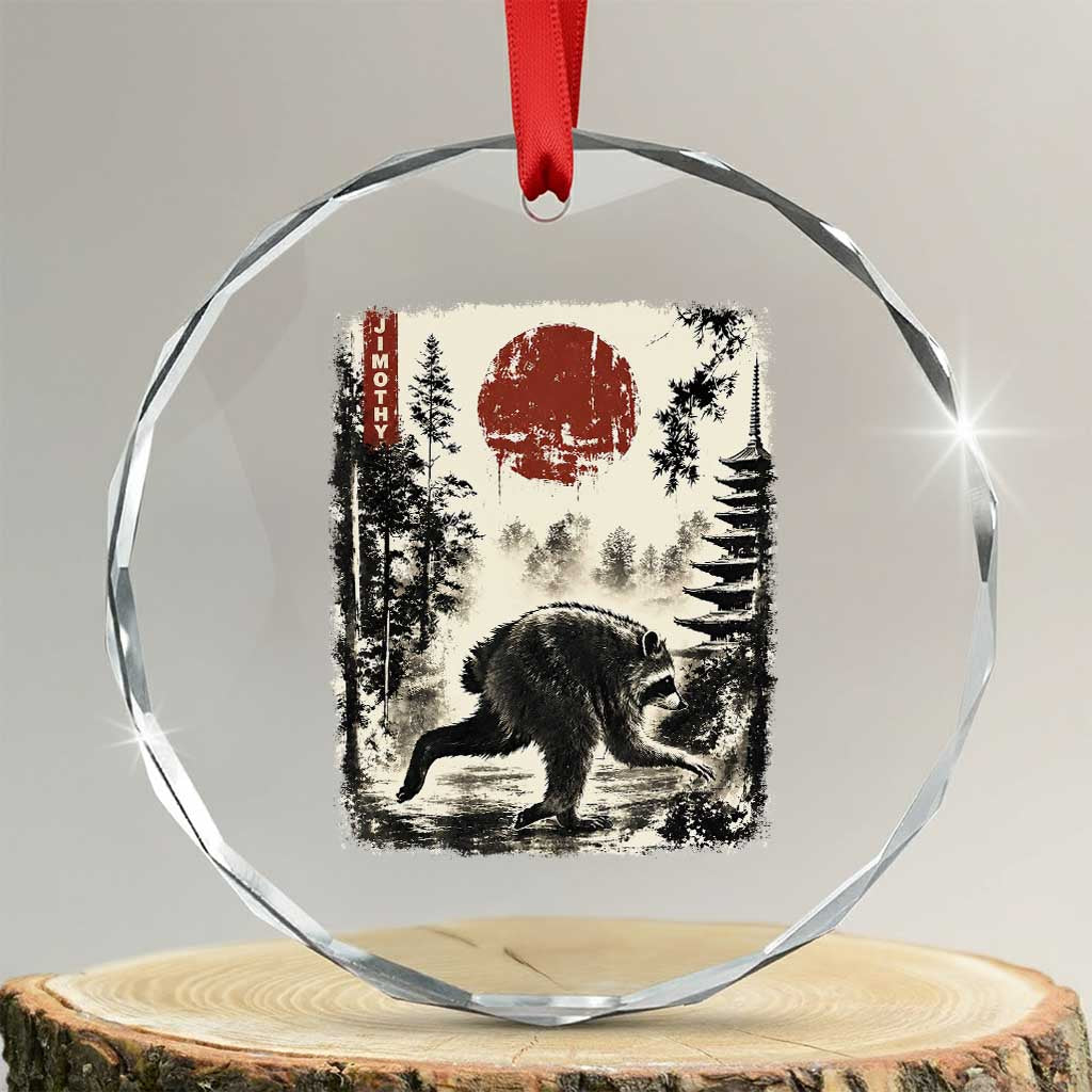 Jimothy the Raccoon Japanese Ukiyo-e Style Vintage Graphic Crystal Glass Ornament Viral Seattle Trash Panda Feral Legend Supporter