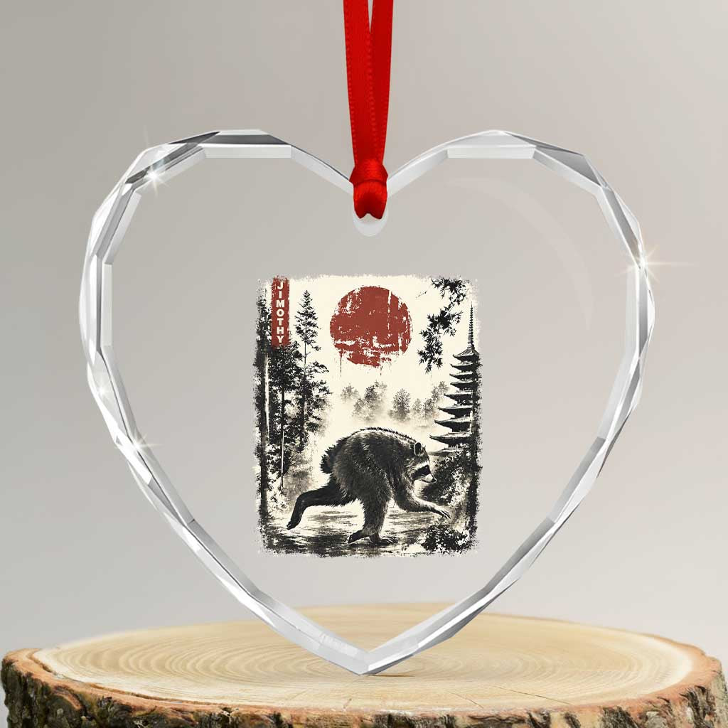 Jimothy the Raccoon Japanese Ukiyo-e Style Vintage Graphic Heart Crystal Glass Ornament Viral Seattle Trash Panda Feral Legend Supporter