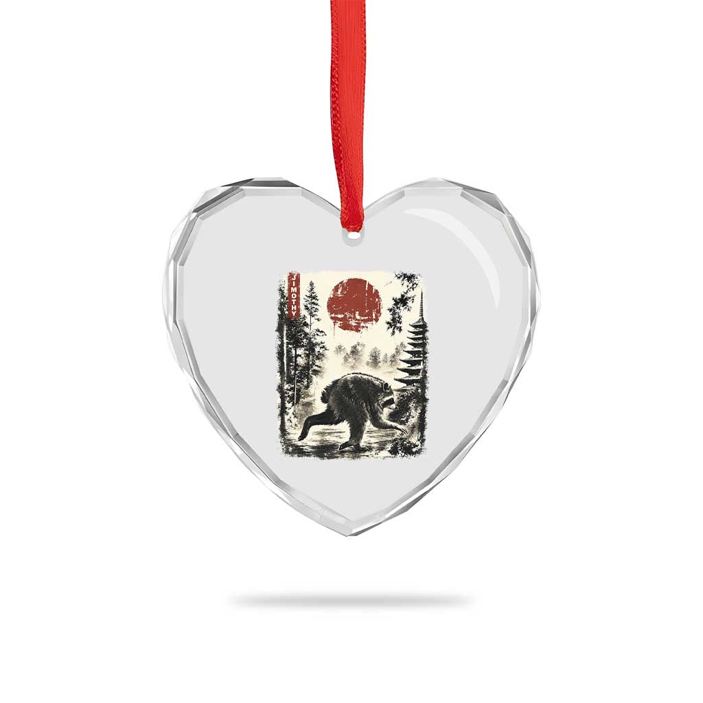 Jimothy the Raccoon Japanese Ukiyo-e Style Vintage Graphic Heart Crystal Glass Ornament Viral Seattle Trash Panda Feral Legend Supporter