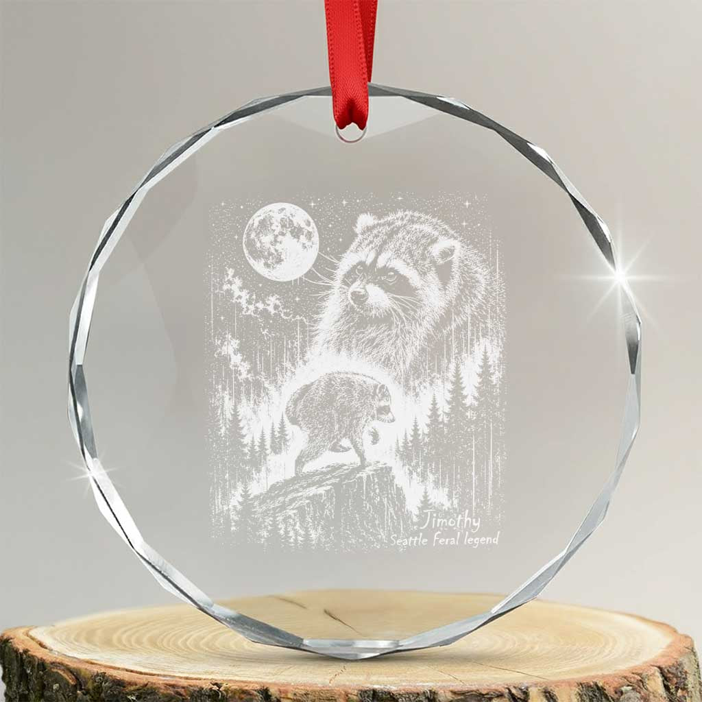 Jimothy Three Raccoon Moon Parody Wildlife Graphic Crystal Glass Ornament Vintage Seattle Feral Legend Trash Panda Meme
