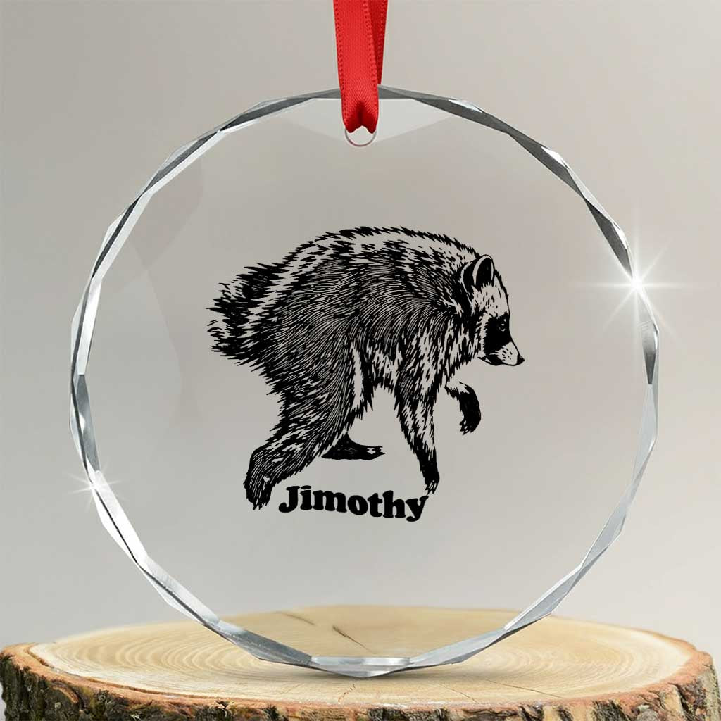 Jimothy Viral Seattle Raccoon Vintage Woodcut Style Graphic Crystal Glass Ornament Funny Trash Panda Wildlife Meme