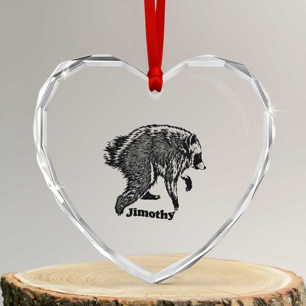 Jimothy Viral Seattle Raccoon Vintage Woodcut Style Graphic Heart Crystal Glass Ornament Funny Trash Panda Wildlife Meme