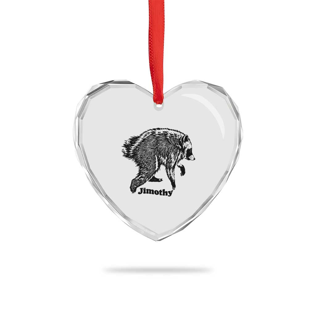 Jimothy Viral Seattle Raccoon Vintage Woodcut Style Graphic Heart Crystal Glass Ornament Funny Trash Panda Wildlife Meme