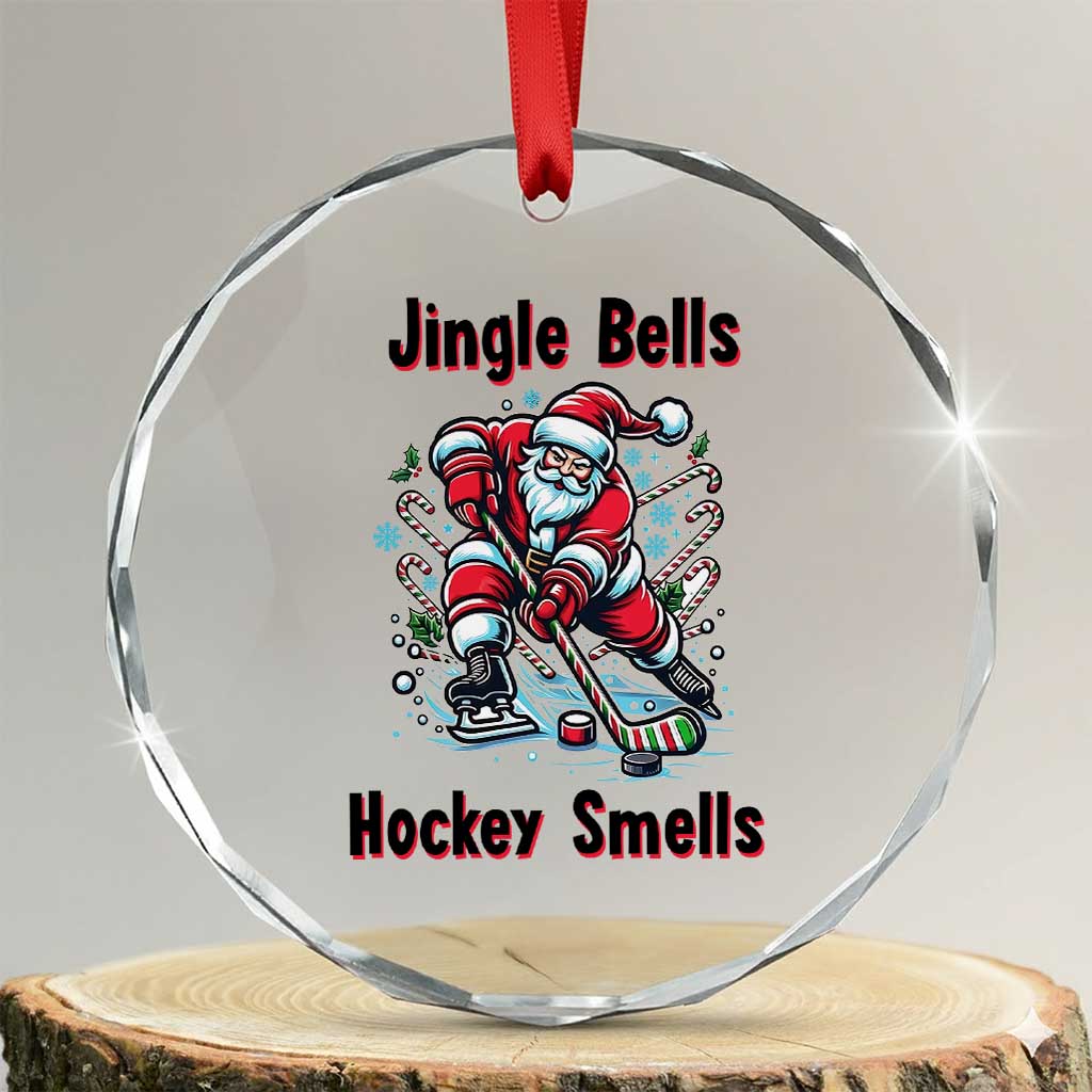 Jingle Bells Hockey Smells Crystal Glass Ornament Funny Santa Ice Hockey Christmas Gift - Wonder Print Shop
