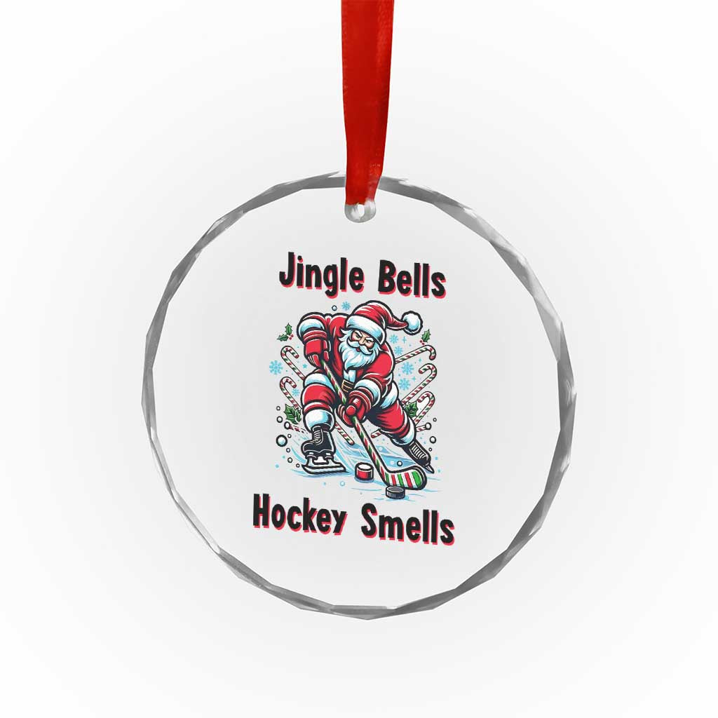Jingle Bells Hockey Smells Crystal Glass Ornament Funny Santa Ice Hockey Christmas Gift - Wonder Print Shop