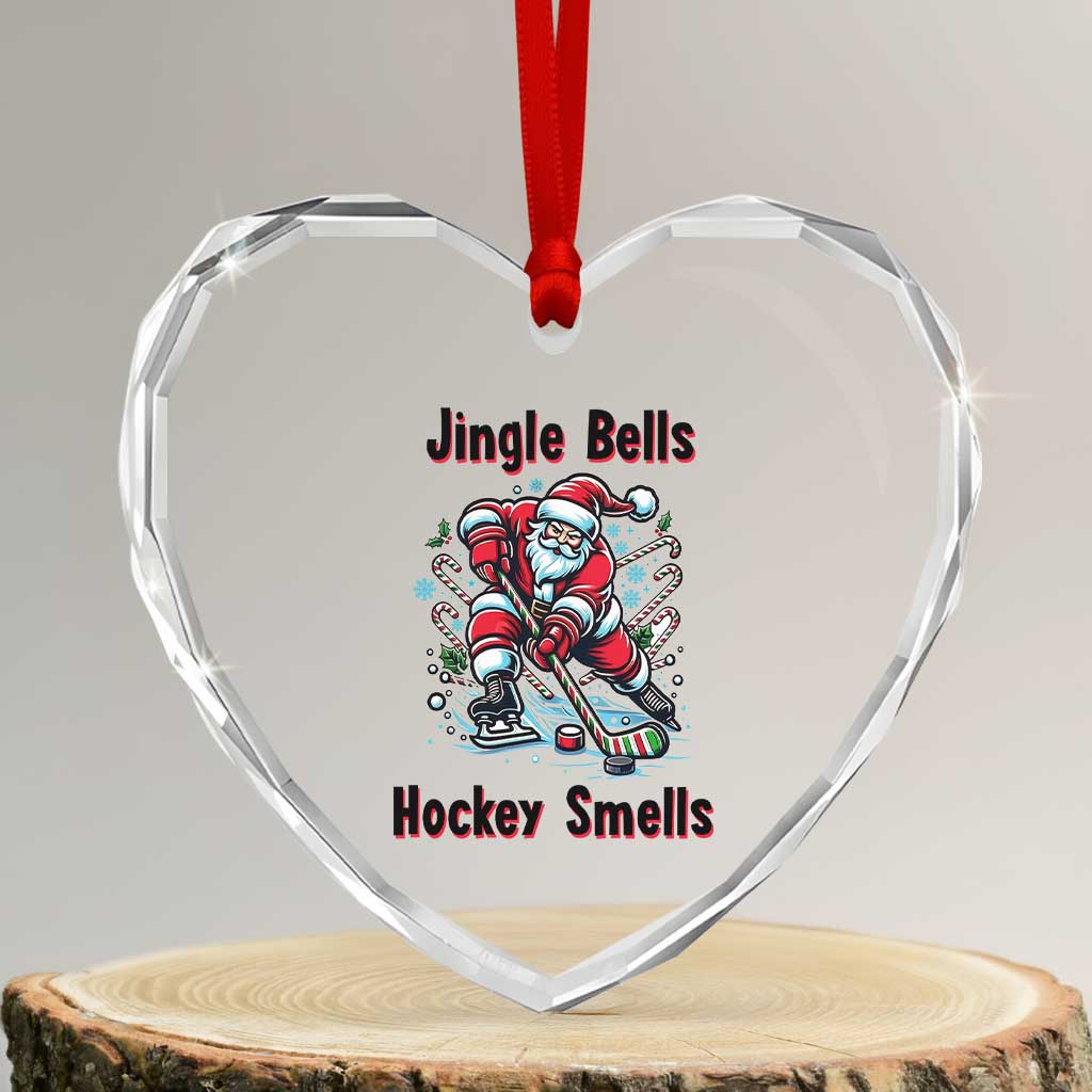 Jingle Bells Hockey Smells Heart Crystal Glass Ornament Funny Santa Ice Hockey Christmas Gift - Wonder Print Shop