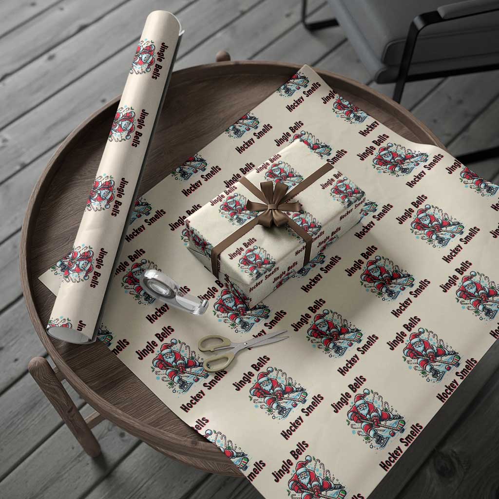 Jingle Bells Hockey Smells Wrapping Paper Roll Funny Santa Ice Hockey Christmas Gift - Wonder Print Shop