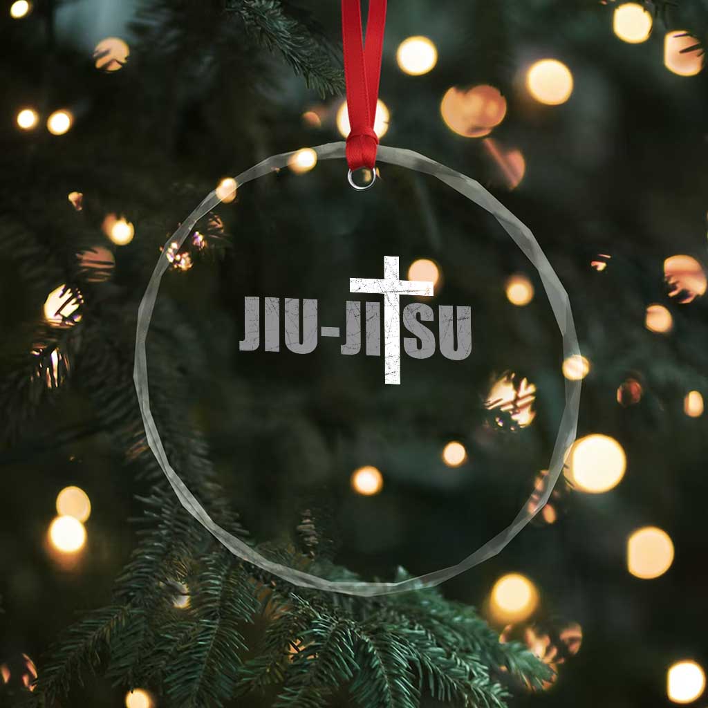 Jiu Jitsu Christian Cross Crystal Glass Ornament Retro Vintage Minimal Religious Faith