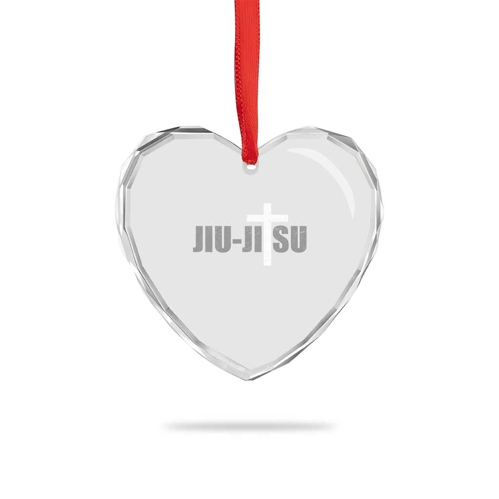 Jiu Jitsu Christian Cross Heart Crystal Glass Ornament Retro Vintage Minimal Religious Faith