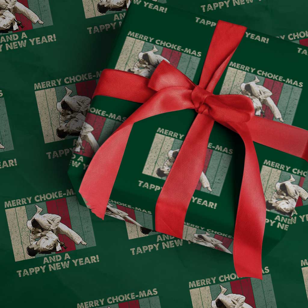 Jiu Jitsu Christmas Wrapping Paper Roll Retro Merry Choke Mas Tappy New Year Martial Arts BJJ Lover - Wonder Print Shop