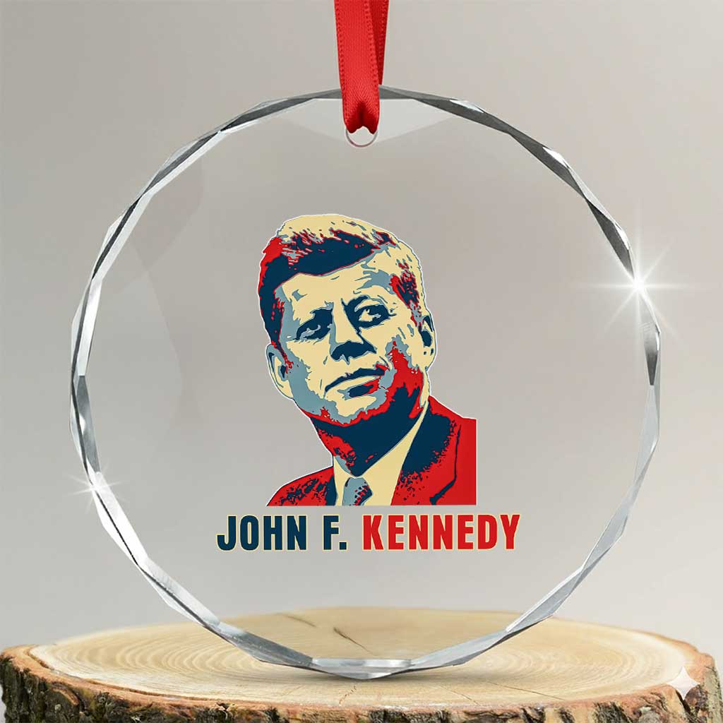 John F Kennedy American Flag US President Crystal Glass Ornament