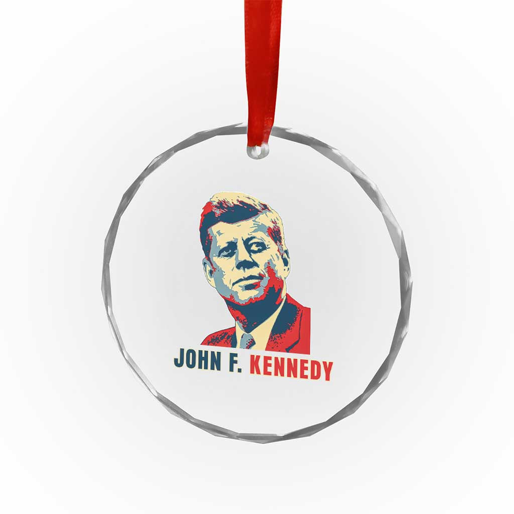 John F Kennedy American Flag US President Crystal Glass Ornament