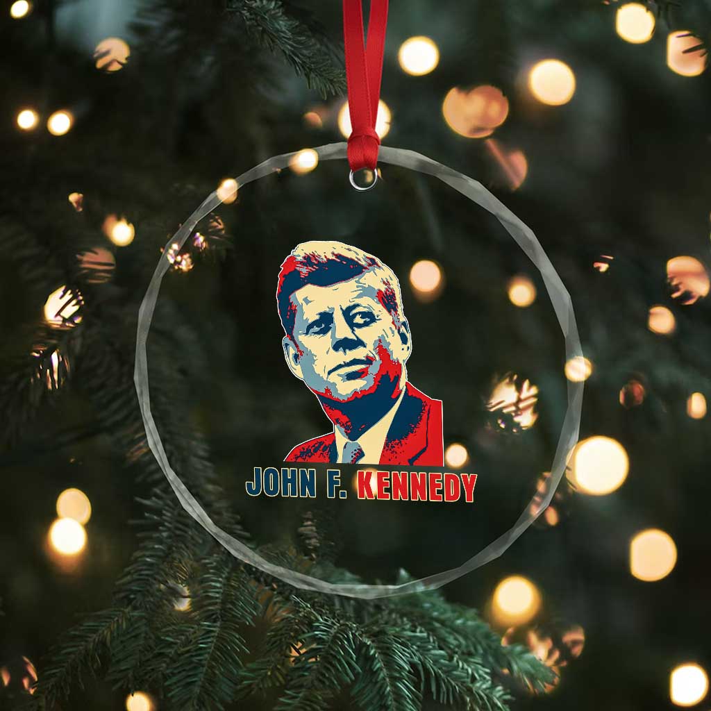 John F Kennedy American Flag US President Crystal Glass Ornament